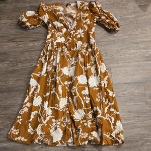 SHEIN Long Sleeve Floral Dress in Brown and White